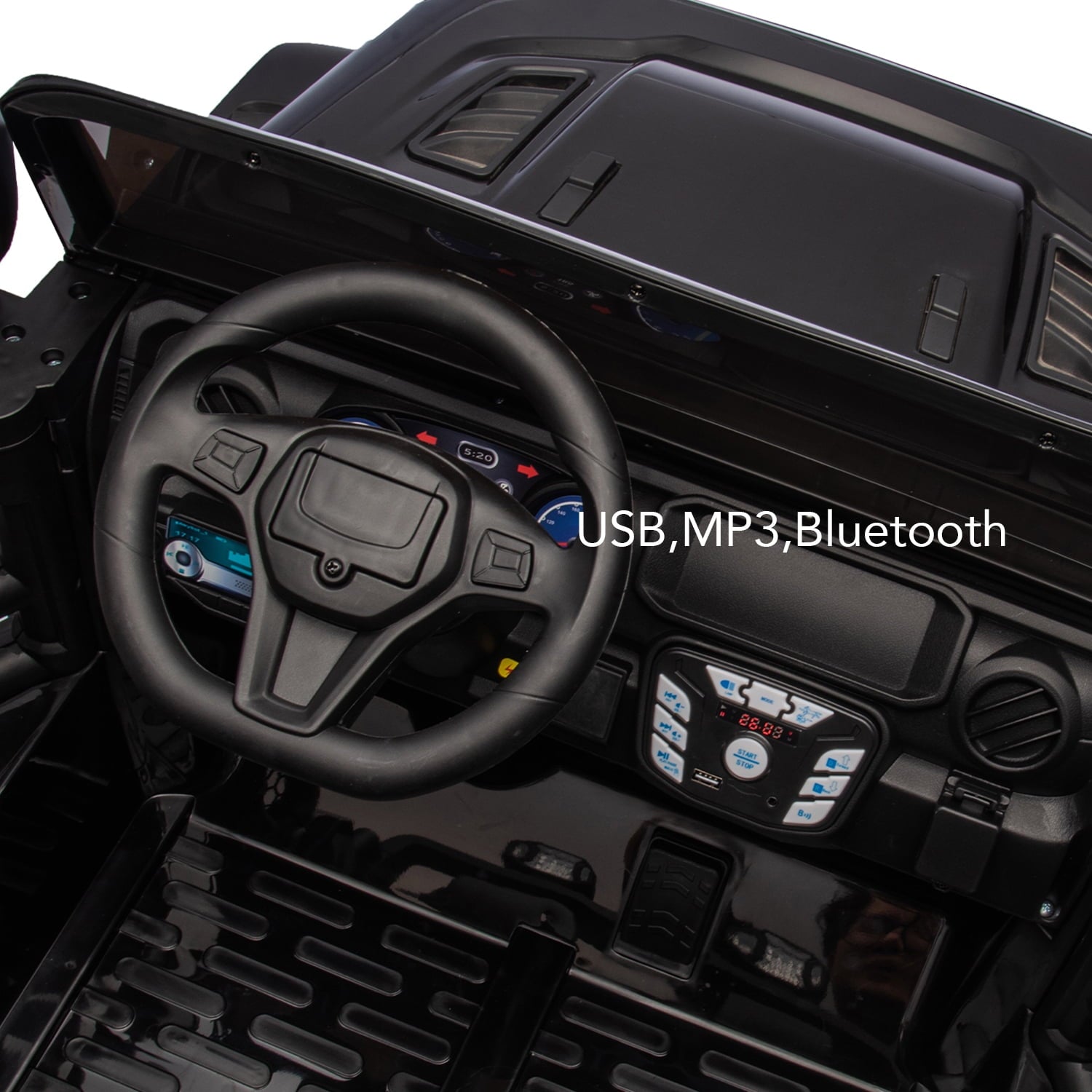 Track 7 24V Ride on Truck, 2 Seater Ride On Toy Car for Big Kids, 19.7" Large Wide Seat, 4WD Electric Truck Car with Music, Bluetooth, Light and Searchlight, Max Speed 4.35 mph, Black
