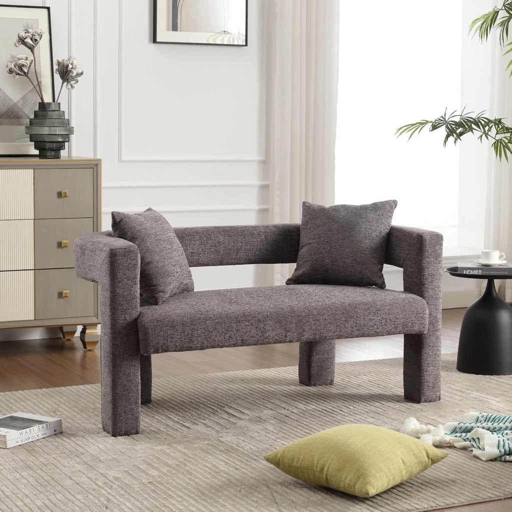 BISHE Modern Chenille Loveseat Sofa, Plush 2-Seater Couch for Small Spaces, Upholstered Accent Sofa Bed with Soft Fabric, Compact Apartment Sofa for Living Room & Bedroom, Grey