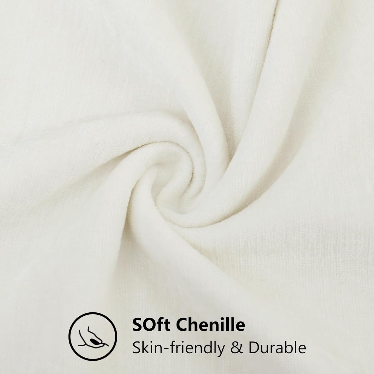 COOKCOK Chenille Black Throw Pillow Covers 18x18 Inch Set of 2, Decorative Soft Couch Pillow Covers Solid Dyed Accent Farmhouse Neutral Square Pillow Cases for Sofa Bed Living Room, Cream White