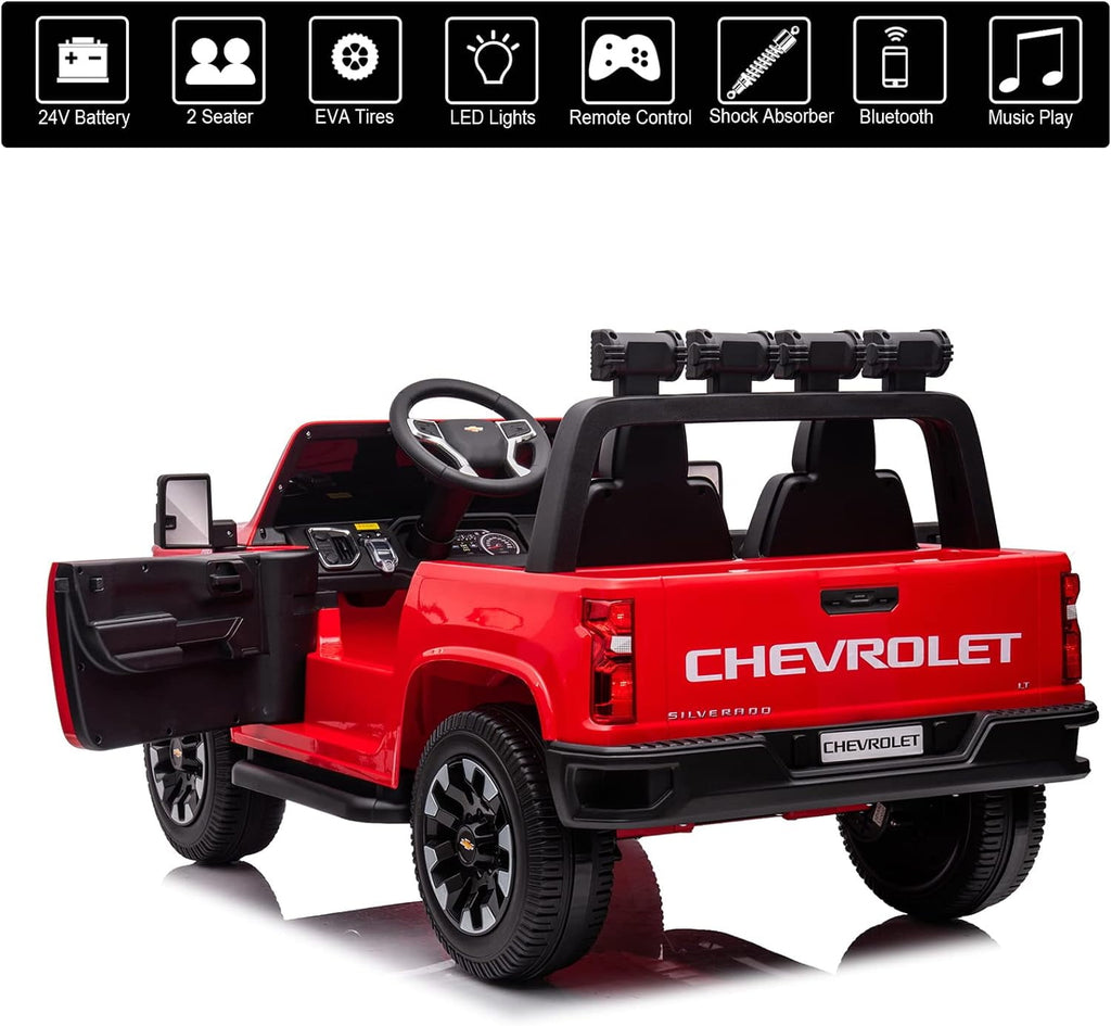 LISUEYNE 24 V Ride on Car, Licensed Silverado HD 2 Seater Electric Car for Boys Girls Age 3+, 24 V Ride on Truck with Remote Control, Music, ABC, Red