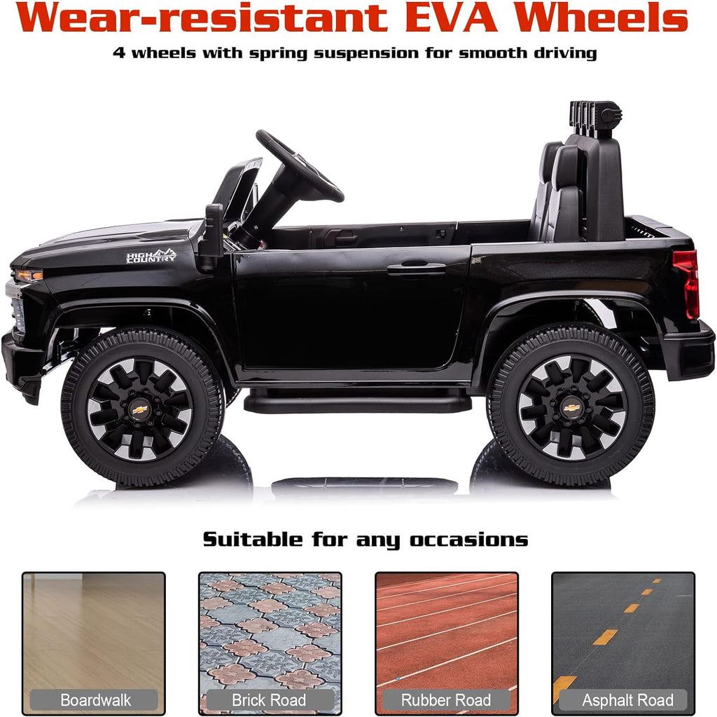 LISUEYNE 24 V Ride on Car, Licensed Silverado HD 2 Seater Electric Car for Boys Girls Age 3+, 24 V Ride on Truck with Remote Control, Music, ABC, Black