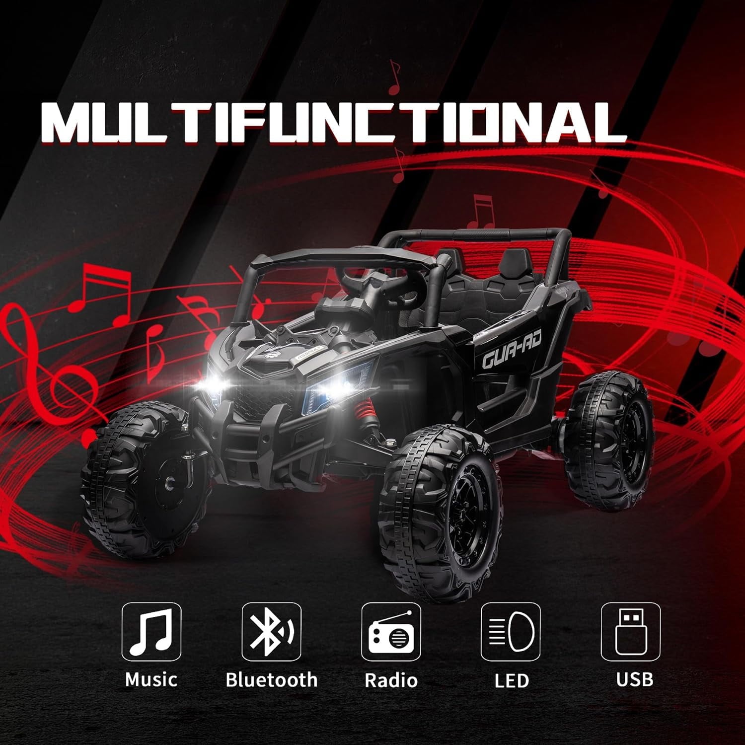 SUSIELADY 12V Off-Road Truck, Kids Ride on UTV, High-Low Speed Switch, with Remote Control, Music Player, Lights, for Kids Aged 3+