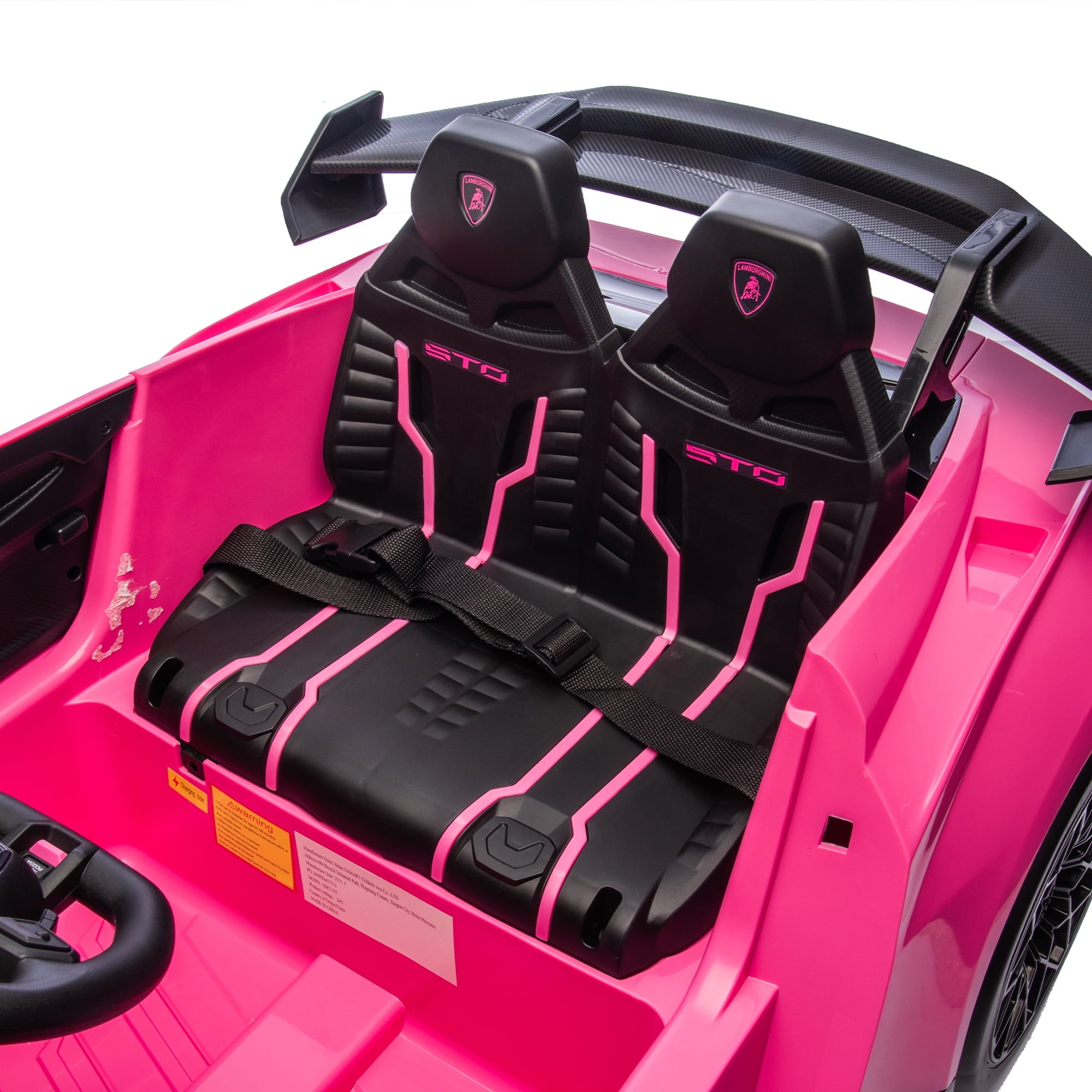 Track 7 24V Kids Ride on Car, Licensed Lamborghini STO Electric Car,2 Seats, 360° Spin, Speeds 1.86-5.59 MPH, LED Lights & Dynamic Music, Foam Wheels & Drift Mode for Ages 3-8, Pink