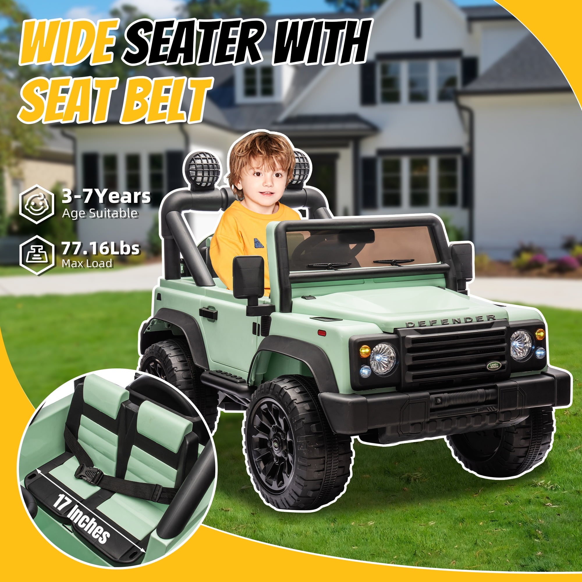 SUSIELADY 24V Kids Ride on Car, Licensed Land Rover Defender Volta 5008, with 17" Width Seat, Remote Control, Bluetooth, MP3, Music, for Kids Aged 3+