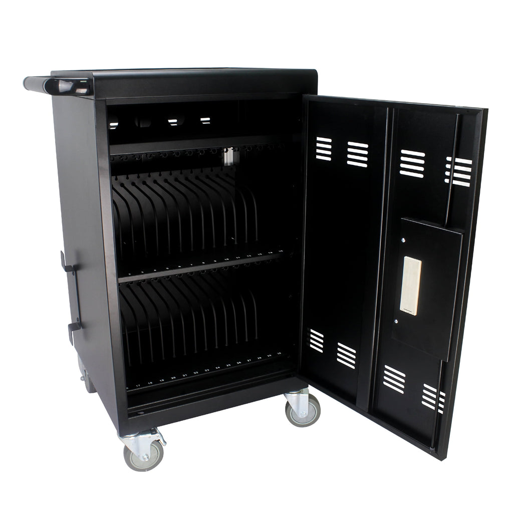 COOKCOK Mobile Charging Cart and Cabinet for Tablets Laptops 30-Device With Combination Lock, Black