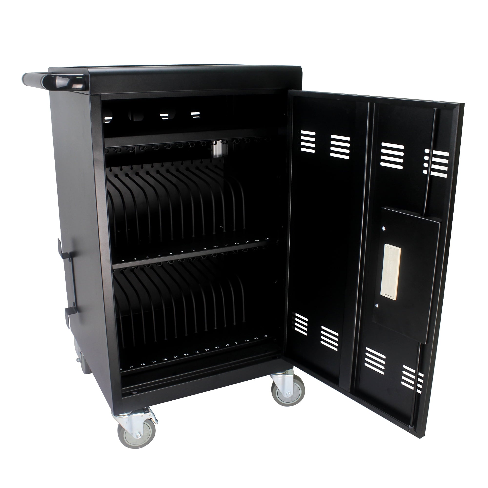 COOKCOK Mobile Charging Cart and Cabinet for Tablets Laptops 30-Device With Combination Lock, Black