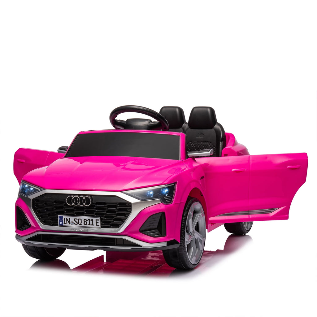 Track Seven Licensed Audi SQ8 Ride on Car with Remote Control, 12V Electric Car for Kids Age 3+, Music, Hanging Start, Speed Adjustment, LED Lights, Suspension, Power Display, Pink