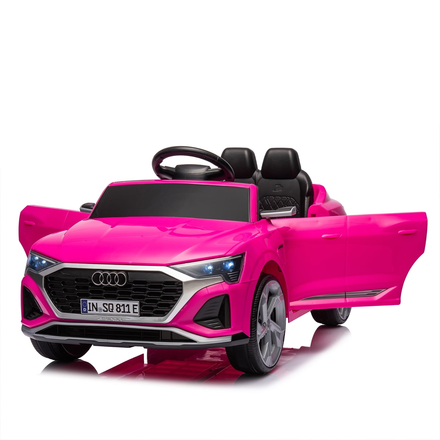 Track Seven Licensed Audi SQ8 Ride on Car with Remote Control, 12V Electric Car for Kids Age 3+, Music, Hanging Start, Speed Adjustment, LED Lights, Suspension, Power Display, Pink