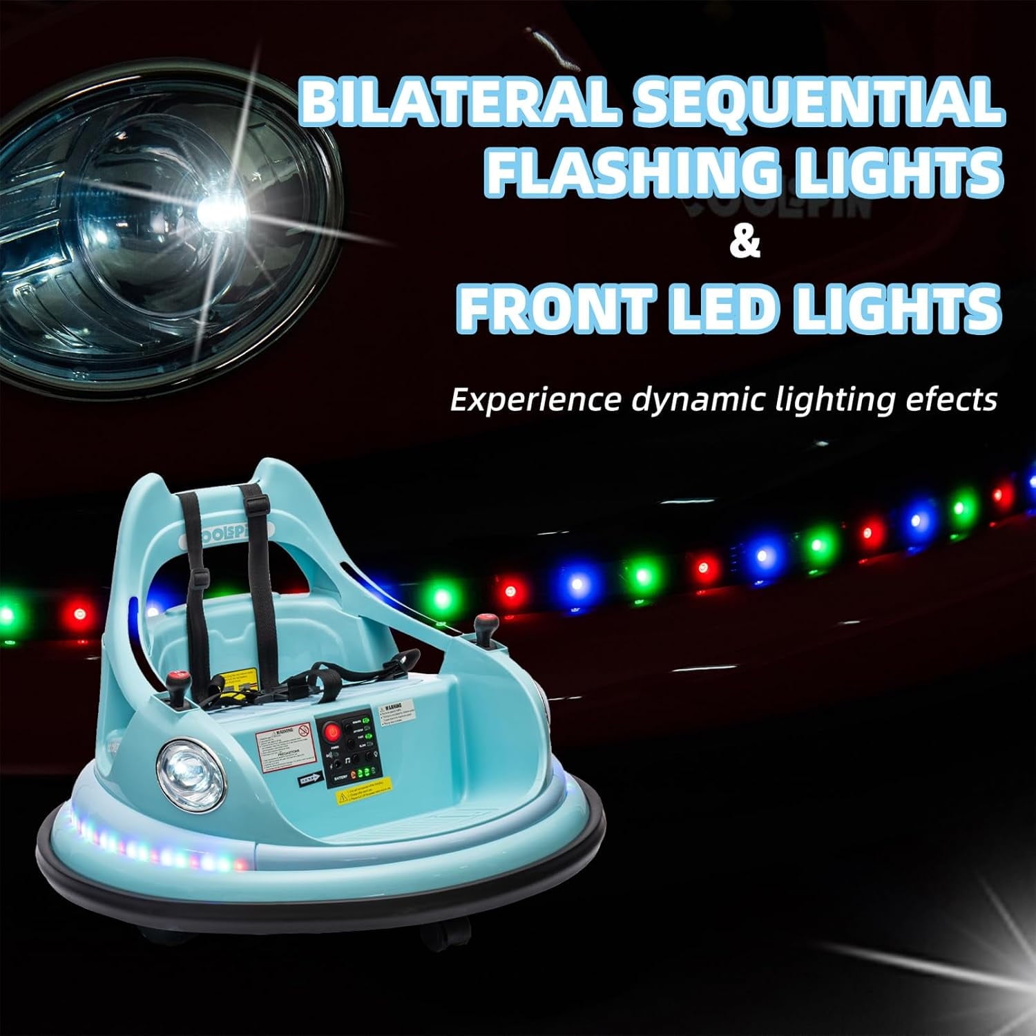 Track Seven 12V Bumper Car for Toddlers, Kids Electric Bumper Car with Remote Control, LED Lights, Bluetooth, 360°Spin, Ride on Toy Car for Boys Girls Aged 2+, Blue