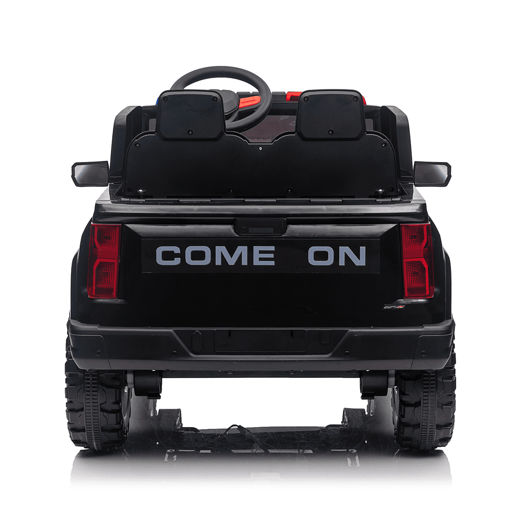 Track 7 24V 2-Seats Police Car for kid 3+, 3 speed adjustable, 2-Point Safety Belt, with Remote Control, Flashing Lights, Music, Spring Suspension, Black