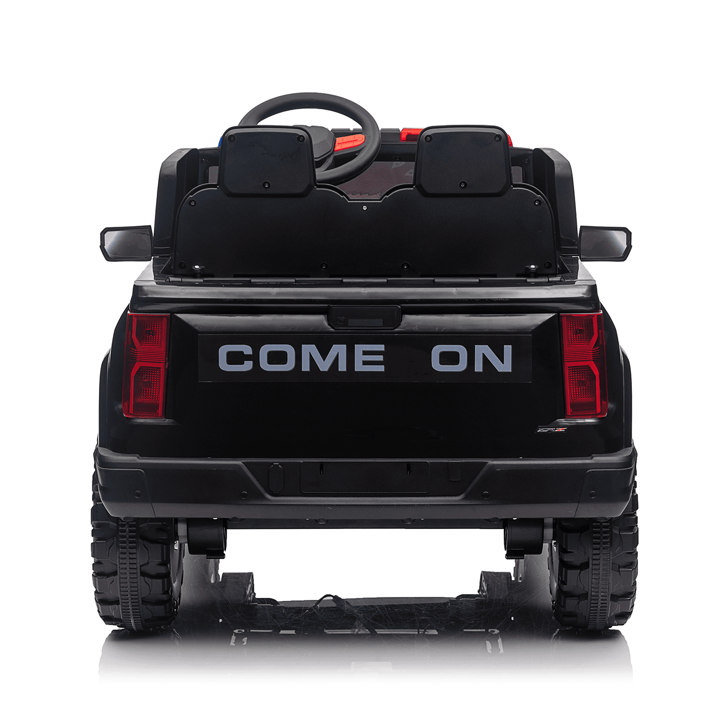 Track 7 24V 2-Seats Police Car for kid 3+, 3 speed adjustable, 2-Point Safety Belt, with Remote Control, Flashing Lights, Music, Spring Suspension, Black