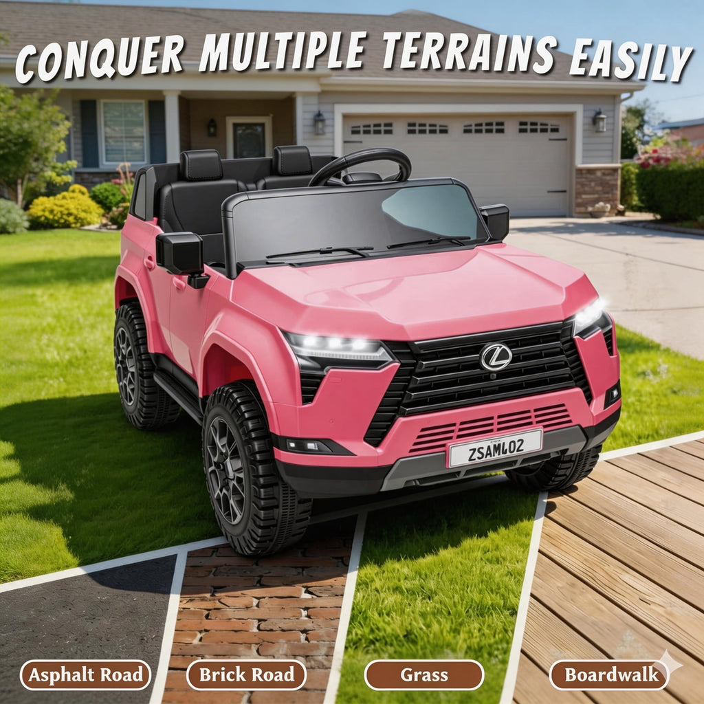 Track Seven 24V Ride on Car, Licensed Lexus GX550 2-Seater Electric Car with Remote Control, Bluetooth, LED Lights, Four-Wheel Suspension, 24V Electric Ride on Toy Car for Kids Aged 3+