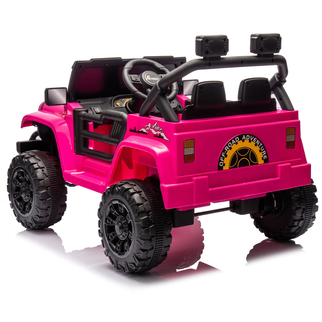 Track 7 12V Kids Ride on Pickup Truck, Dual Drive, 4-Wheel Suspension, with Headlights, Remote Control, Music, Bluetooth, MP3, Slow Start for Kids Aged 3-8, Rose Red