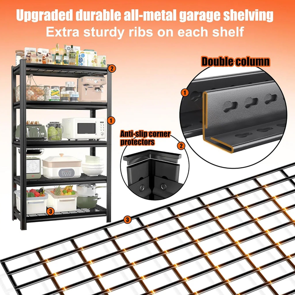 COOKCOK 5-Tier Heavy Duty Garage Shelving 47"W x 24"D x 71"H, 2500 LBS Adjustable Metal Shelf, Black