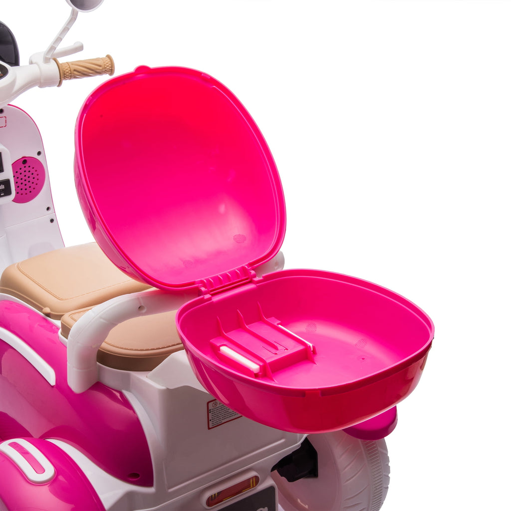 Track Seven 12V Kids Ride on Motorcycle, 2 Seats Kids Motorcycle, 3 Wheels Powered Motorbike for Kids, Mp3, Bluetooth, Headlight, Storage Box for Kids Aged 3+, Rose Red