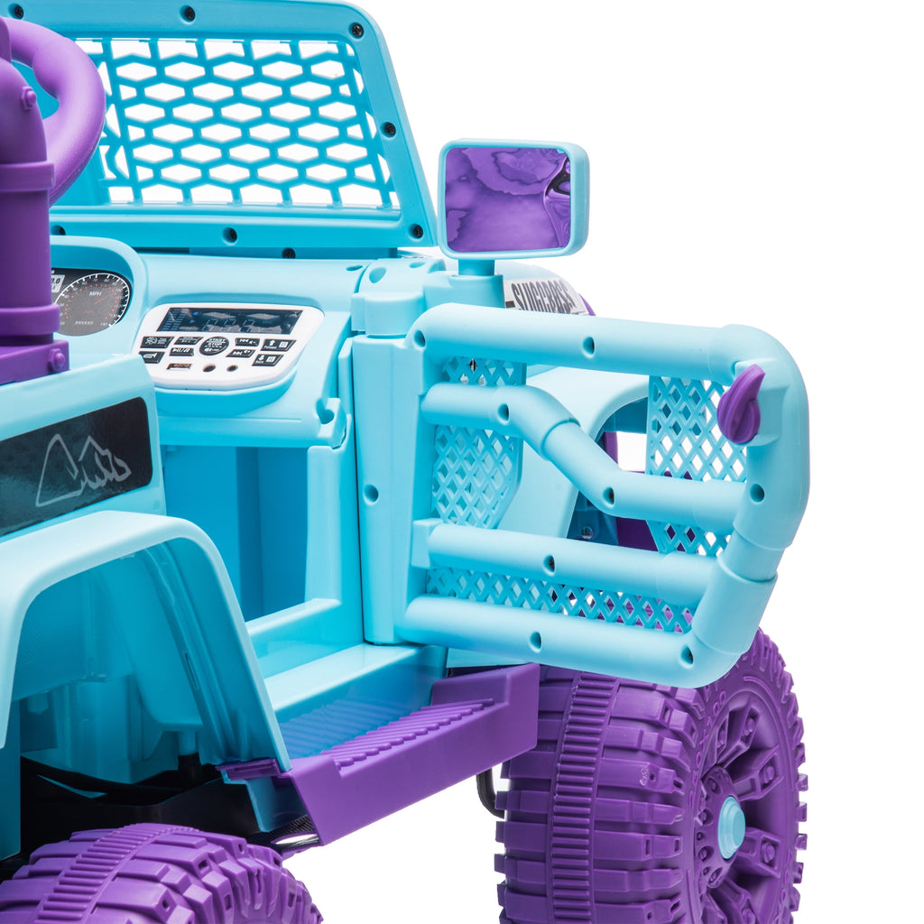 Track 7 24V Ride on Car Truck, Battery Powered Ride on Car with Remote Control,  400W Electric Vehicle w/3 Speeds, Bluetooth, Music Player for Boys Girls Aged 3+, Blue