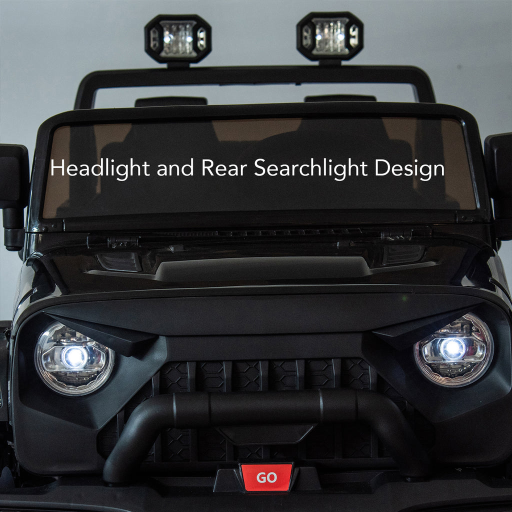 Track 7 24V Ride on Truck, 2 Seater Ride On Toy Car for Big Kids, 19.7" Large Wide Seat, 4WD Electric Truck Car with Music, Bluetooth, Light and Searchlight, Max Speed 4.35 mph, Black