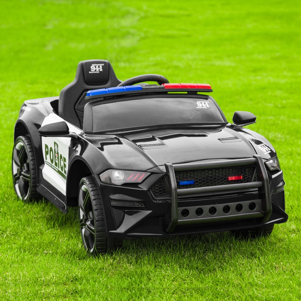 Track 7 12V Kids Police Sports Car, 2.4GHZ Remote Control, LED Lights, Siren, Microphone, Black