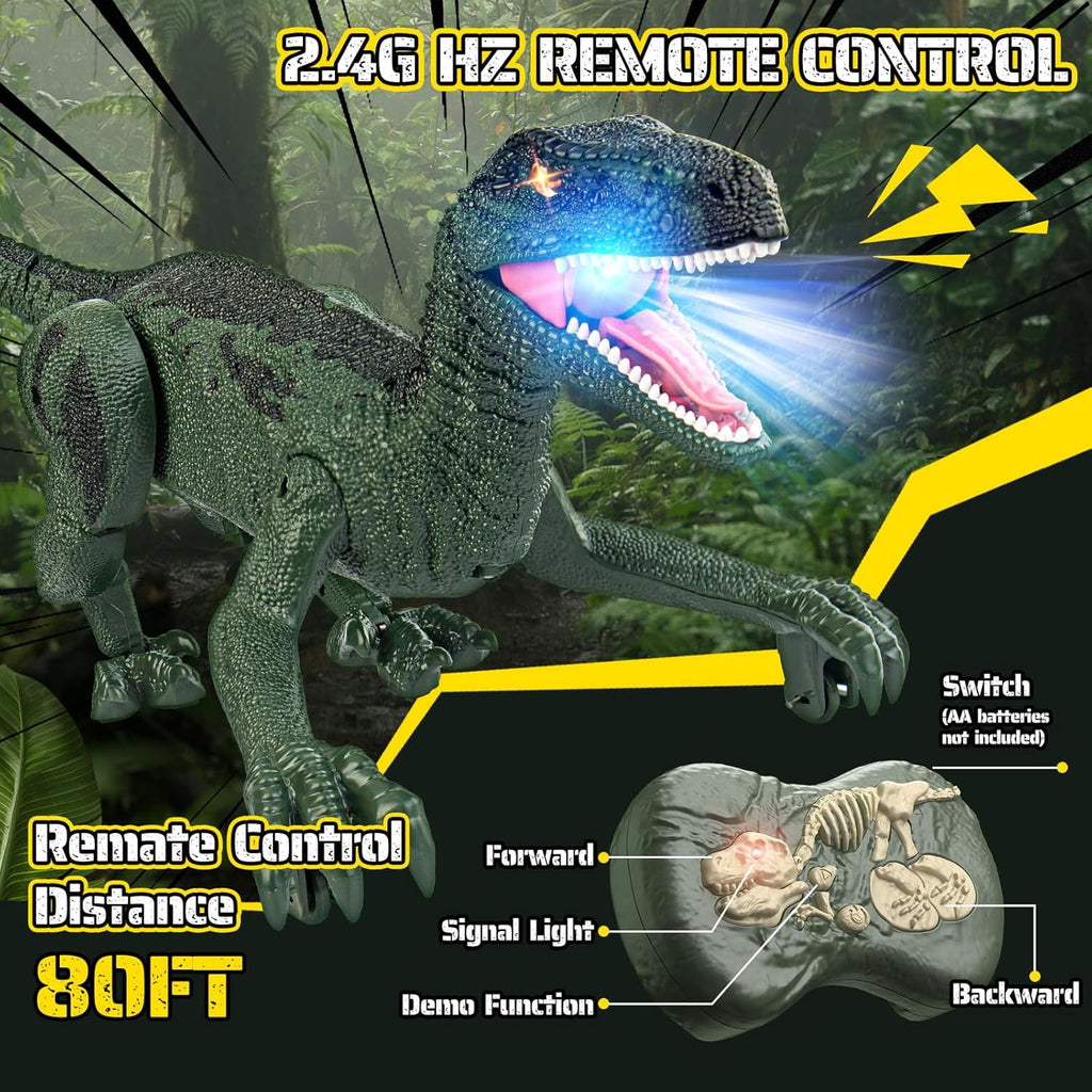 Track Seven Dinosaur Toys for Kids 3-5, 5-7, 8-12, 2.4GHz Remote Control Dinosaur with Walking, Realistic Sounds, Demo Mode, Rechargeable Jurassic Toys for Birthdays, Parties, Children’s Day, Green