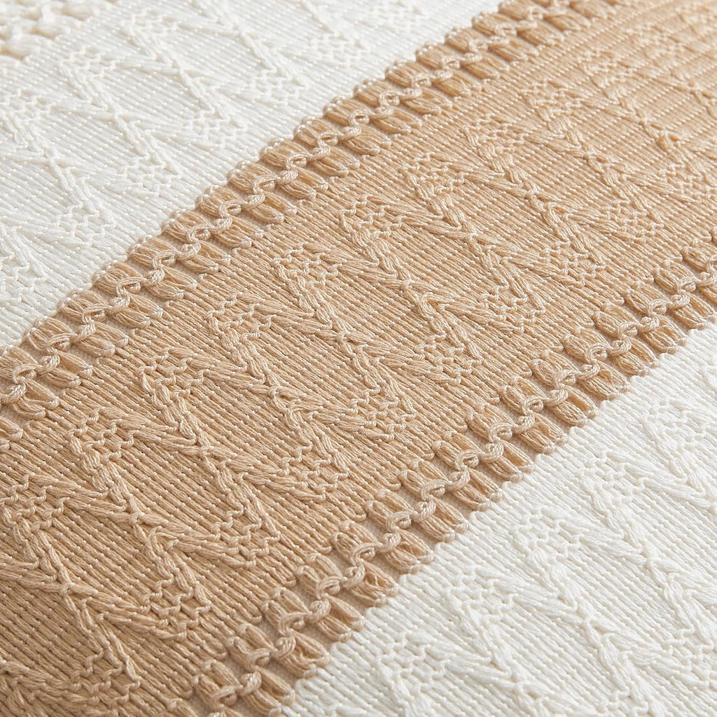 COOKCOK 2 Packs Cotton Boho Christmas Pillow Covers 18x18 Inch Contrast Beige, Soft Farmhouse Decorative Couch Pillow Cases Beige Cushion Covers for Sofa Bed Living Room Home Decor