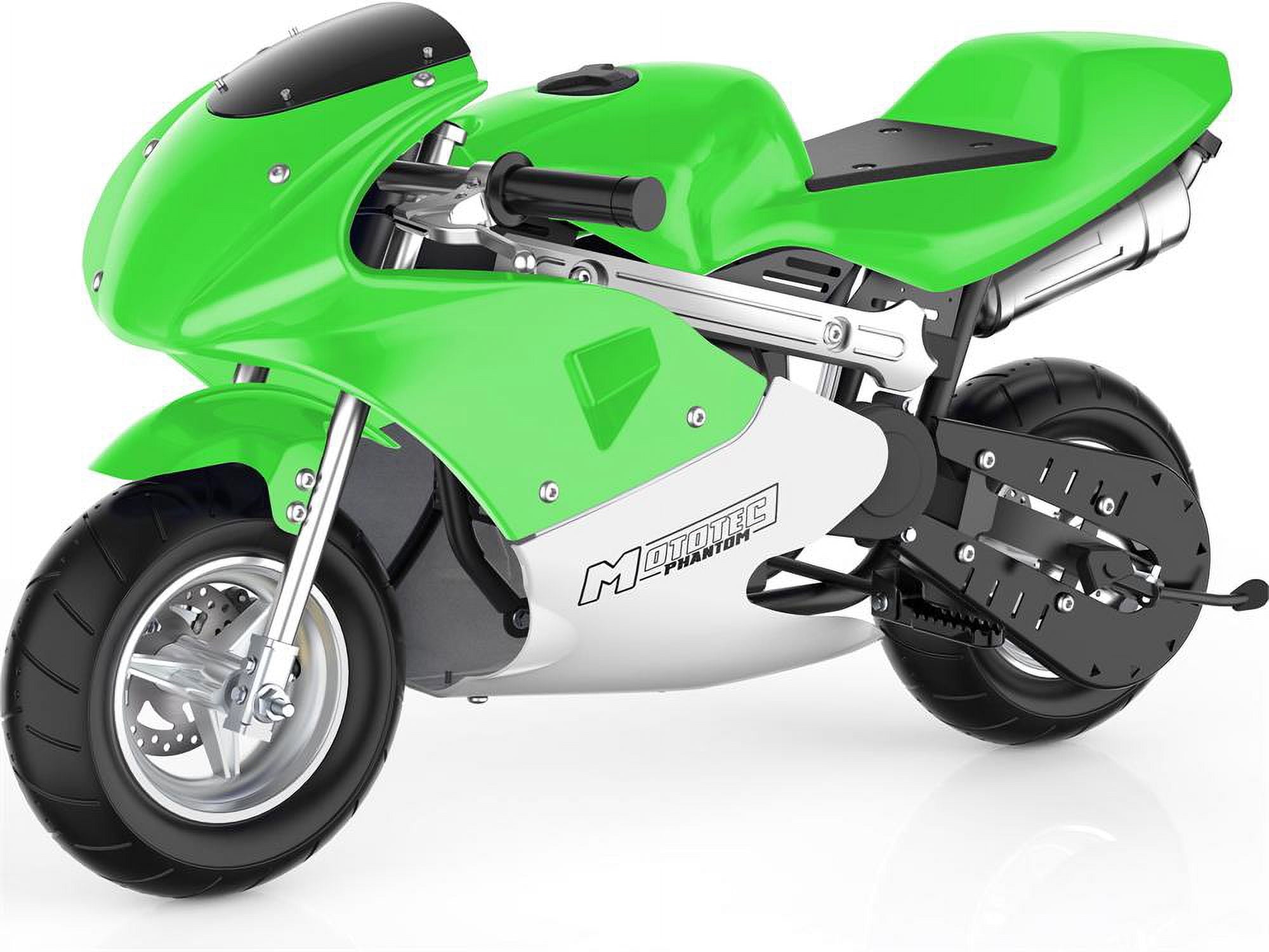 Track 7 49CC 2-Stroke Mini Dirt Bike for Kids, Mini Gas Pocket Bike with Dual Brake, Racing Dirt Motorcycle Max Speed 20 Mph, Max Weight 170lbs, 1.25L Tank, Green