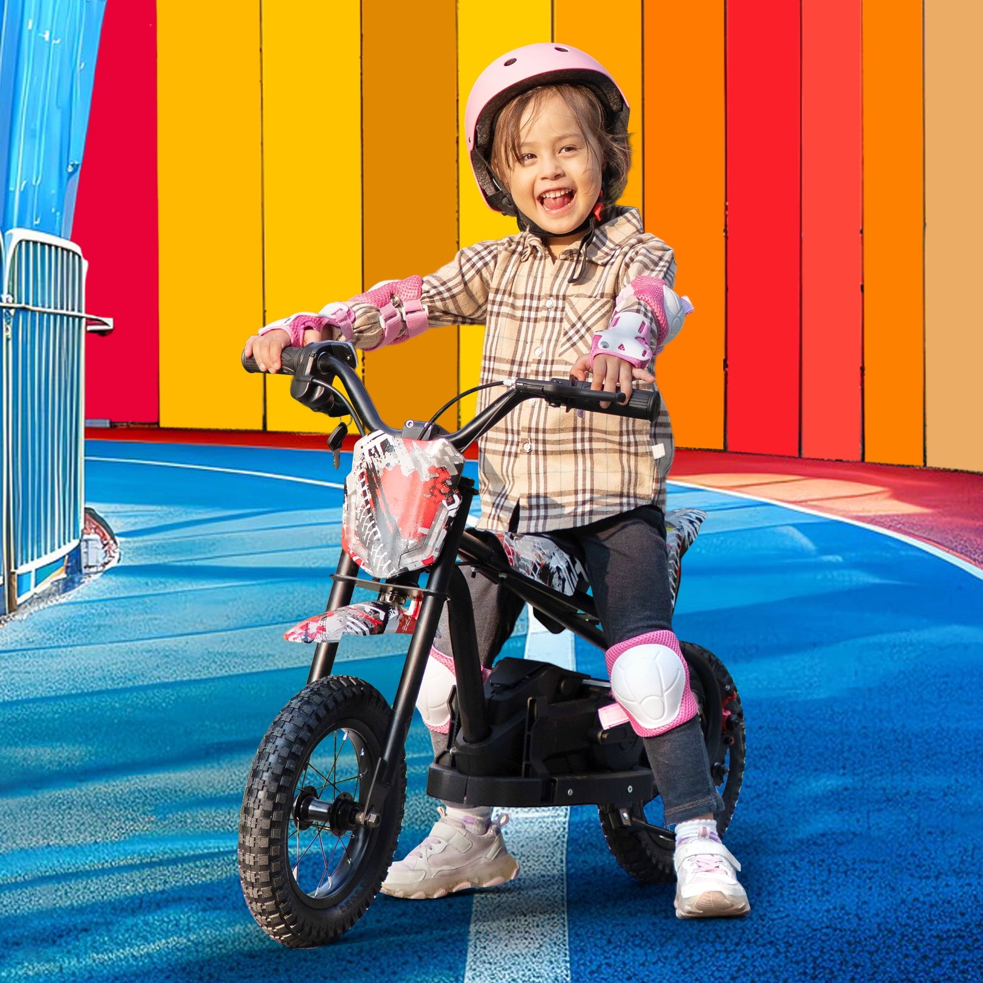 Track 7 24V Electric Dirt Bike, Kids Ride-On Motorcycle with LED Lights, Adjustable Speed, Rear Disc Brake, Power Display, Max Speed 13 mph, 24V Ride On Car Toy for Boys Girls Age 6+,Red