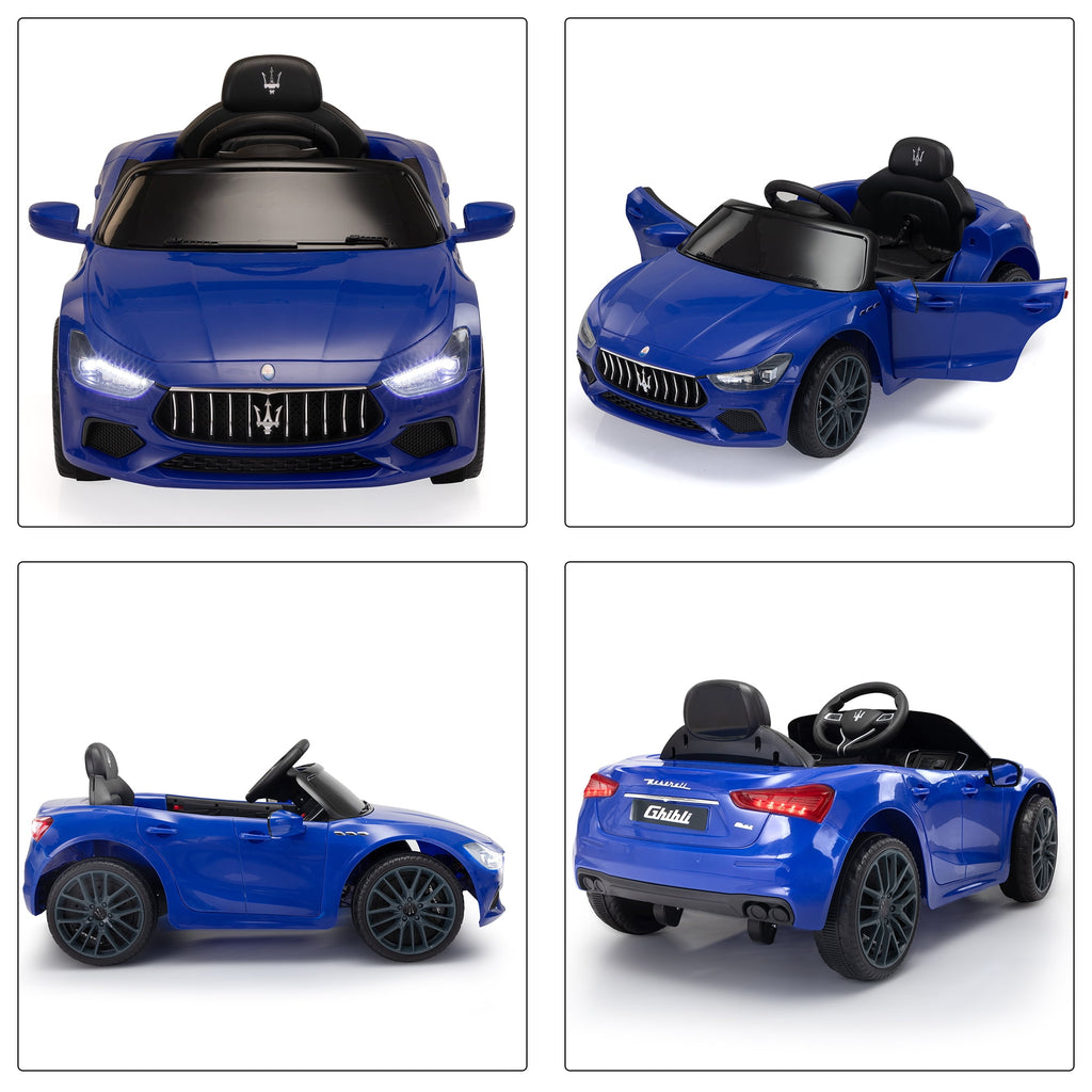 Track 7 12V Ride on Car, Licensed Maserati Ghibli Electric Car for Boys Girls, Ride on Car with Remote Control, Music, Lights, Blue