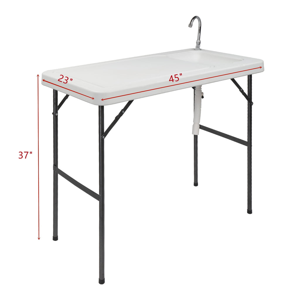 COOKCOK HDPE Rectangular With Barbed Wire Foldable Outdoor Table, 46"L x 24"W x 37"H, White