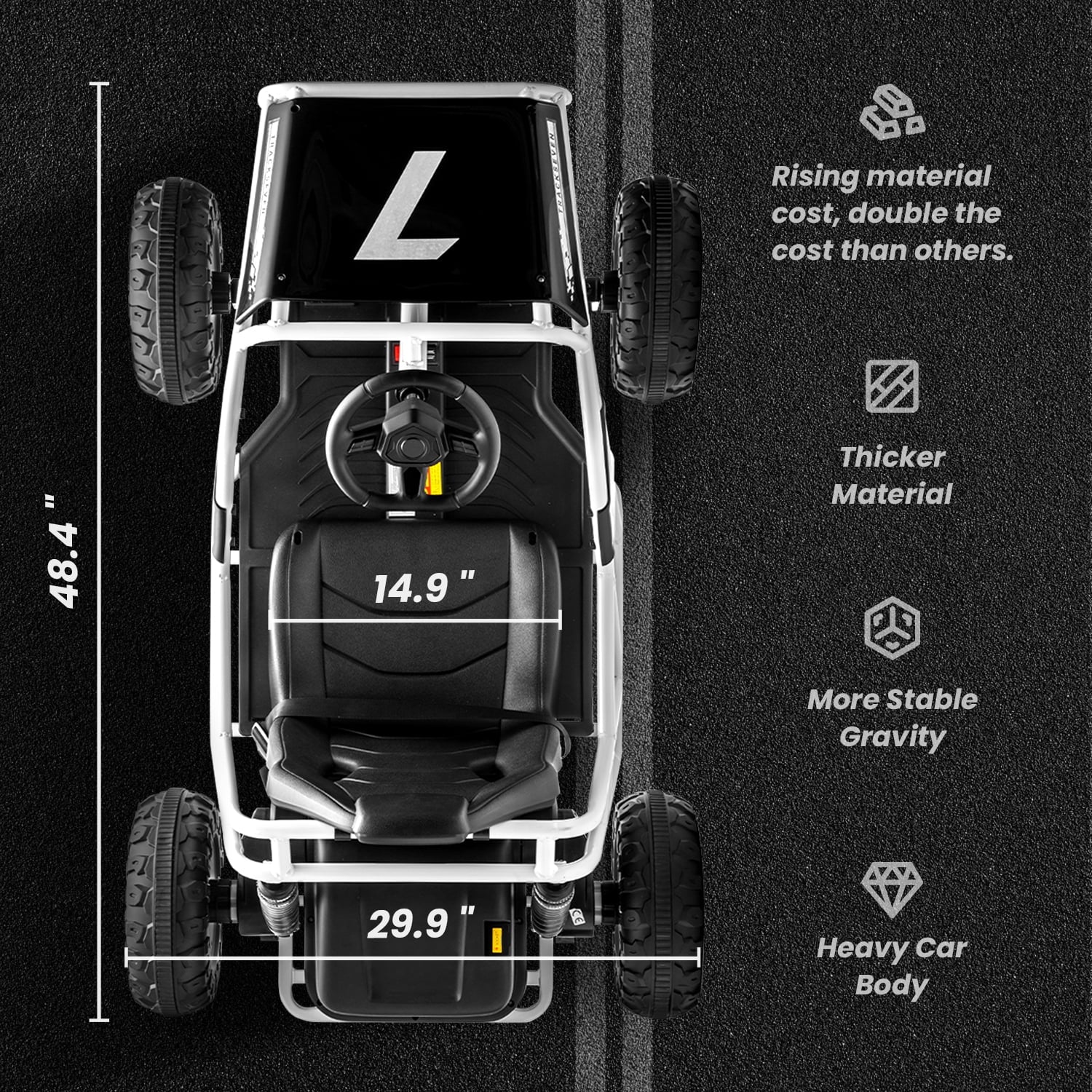 Track 7 24V Electric Go Kart, Racing Go Kart, Independent Electronic Brake Foot Pedal, Durable Full Steel Frame, 7 Mph Max Speed Electric Go Kart, 24V Outdoor Ride On Car for Kids Age 6+, Black