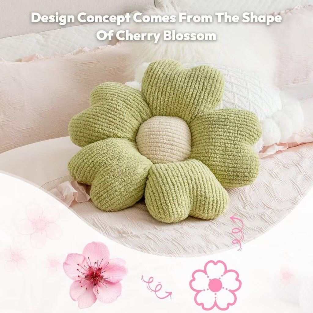 COOKCOK Flower Pillow, 15.7" Flower Shaped Throw Pillow, Daisy Plush Floor Pillow Seat Cushion Cute Aesthetic Decorative Throw Pillows for Bed Home Sofa Chair Couch Decor, Green