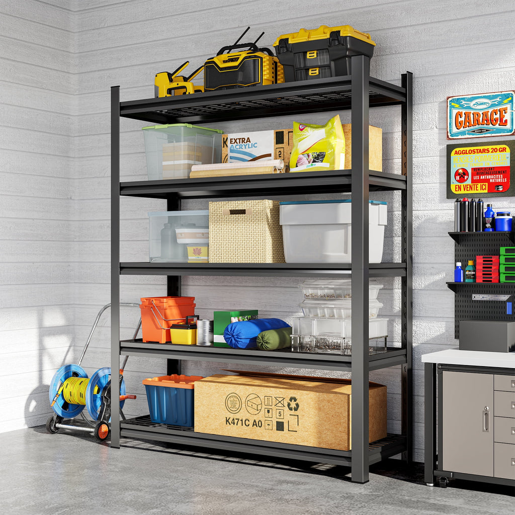 COOKCOK 5-Tier Heavy Duty Garage Shelving 47"W x 24"D x 71"H, 2500 LBS Adjustable Metal Shelf, Black