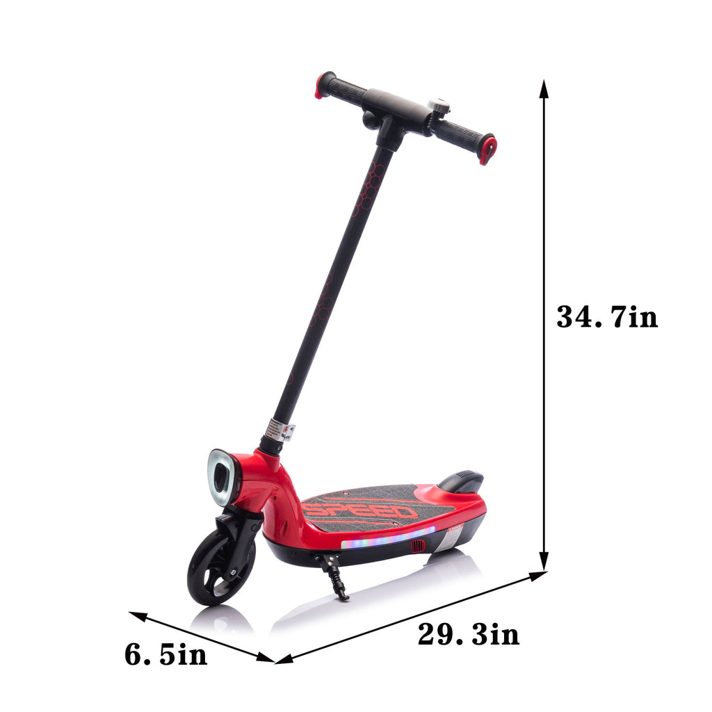 Track 7 12V Kids Electric Ride on Scooter with Kickstand, Rear Brake, Scooter Bell Design, Colorful LED Lights, Wider Pedal & Non-Slip Handle, Speeds 5.59-6.84 MPH for Ages 6+, Red