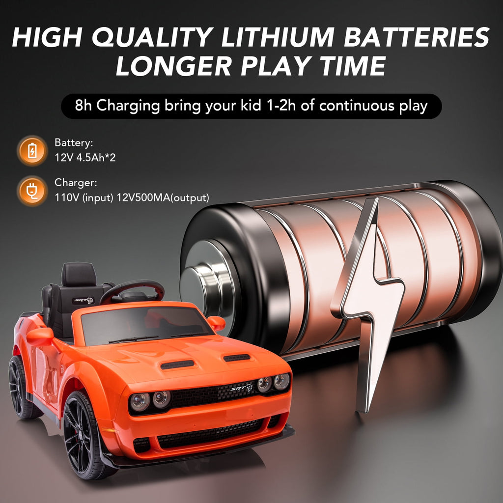 Track 7 Kids Ride on Car, Licensed Dodge Challenger SRT 12V Electric Car for Kids Age 3+, Remote Control, Music
