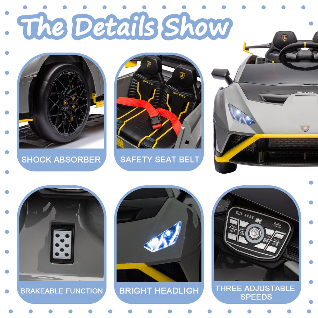 SUSIELADY 24V Kids Ride on Car, 2-Seater Licensed Lamborghini STO Drift Car, with Remote Control, Music, 360° Spin, Max Speed 6mph, for Kids Aged 3+