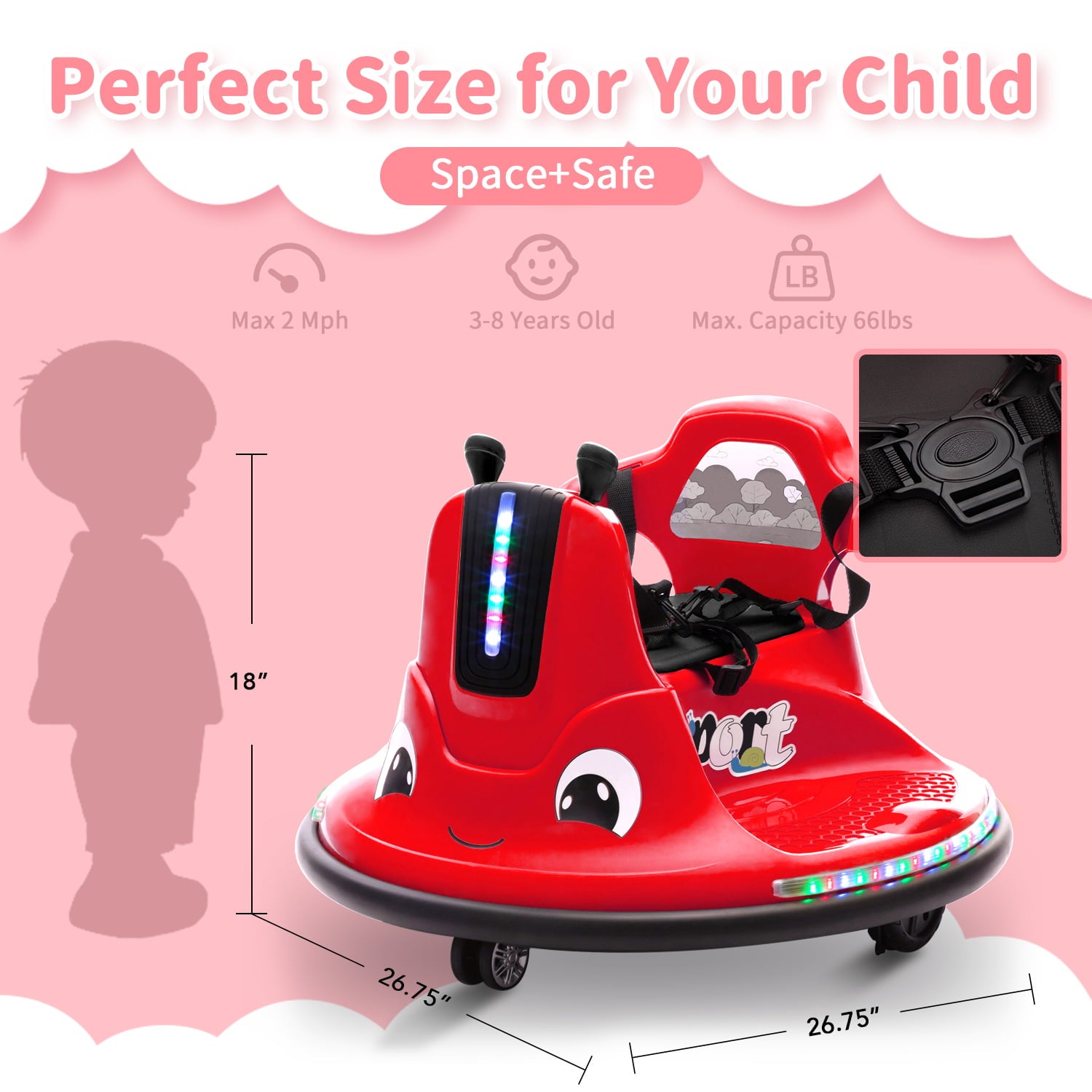 Track 7 12V Ride on Bumper Car, 360 Spin Electric Car for Boys Girls, Remote Control, Lights, Music, Ride on car, Red