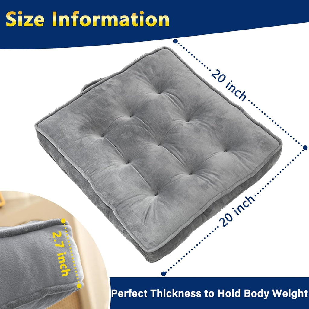 COOKCOK Floor Pillow Set of 2, Memory Foam Meditation Cushion, Floor Cushions for Adults Sitting, Large Square Seat Cushions for Yoga, Living Room, 20x20 Inch, Grey