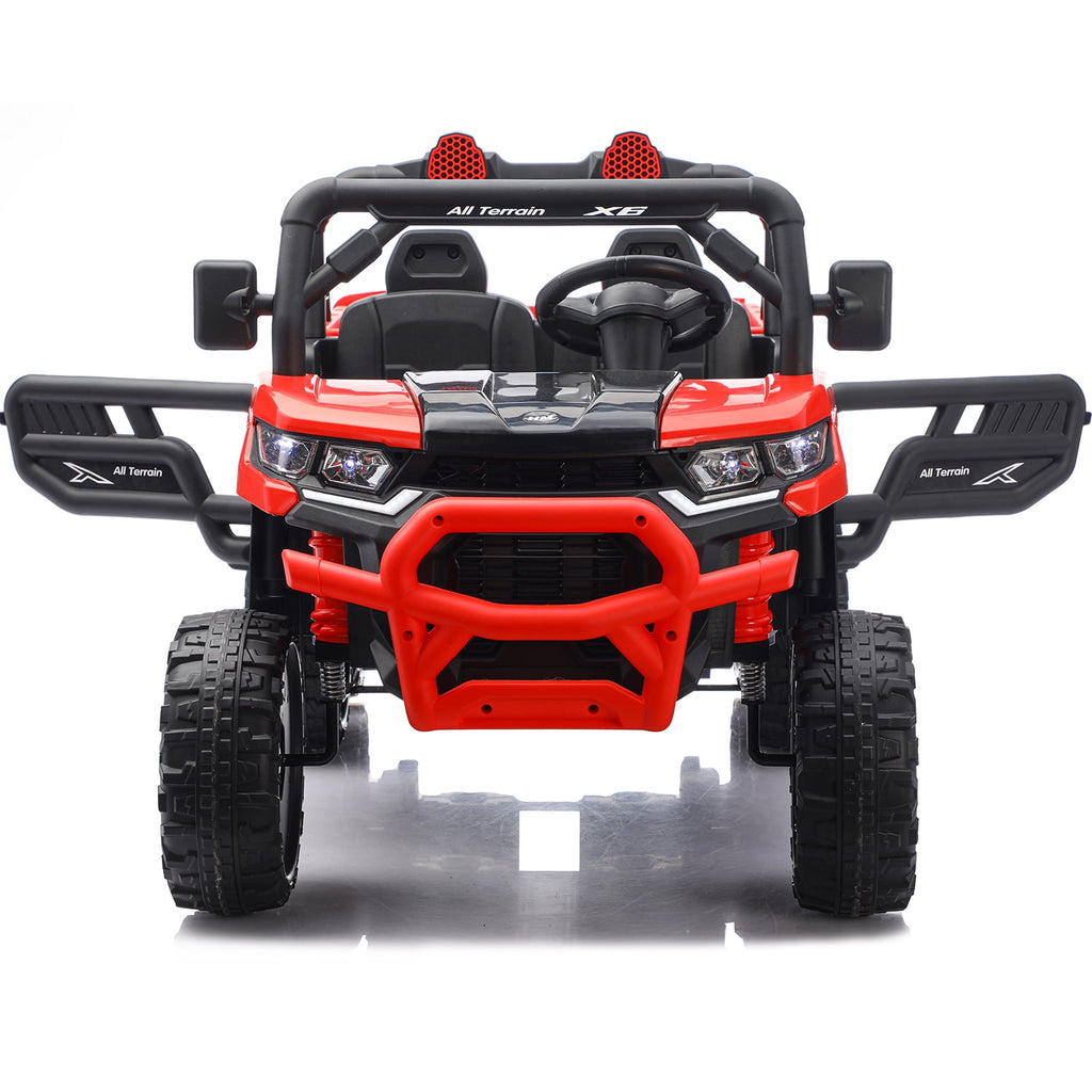 Track Seven 24V 2-Seater Ride on Dump Truck, 4WD 6-Wheel Kids Ride on Car w/Remote Control, Electric Dump Bed, Toy Shovel, Music, Max Speed 5 mph, 21" Large Seat, Ride on Toy for Kids Age 3+, Red