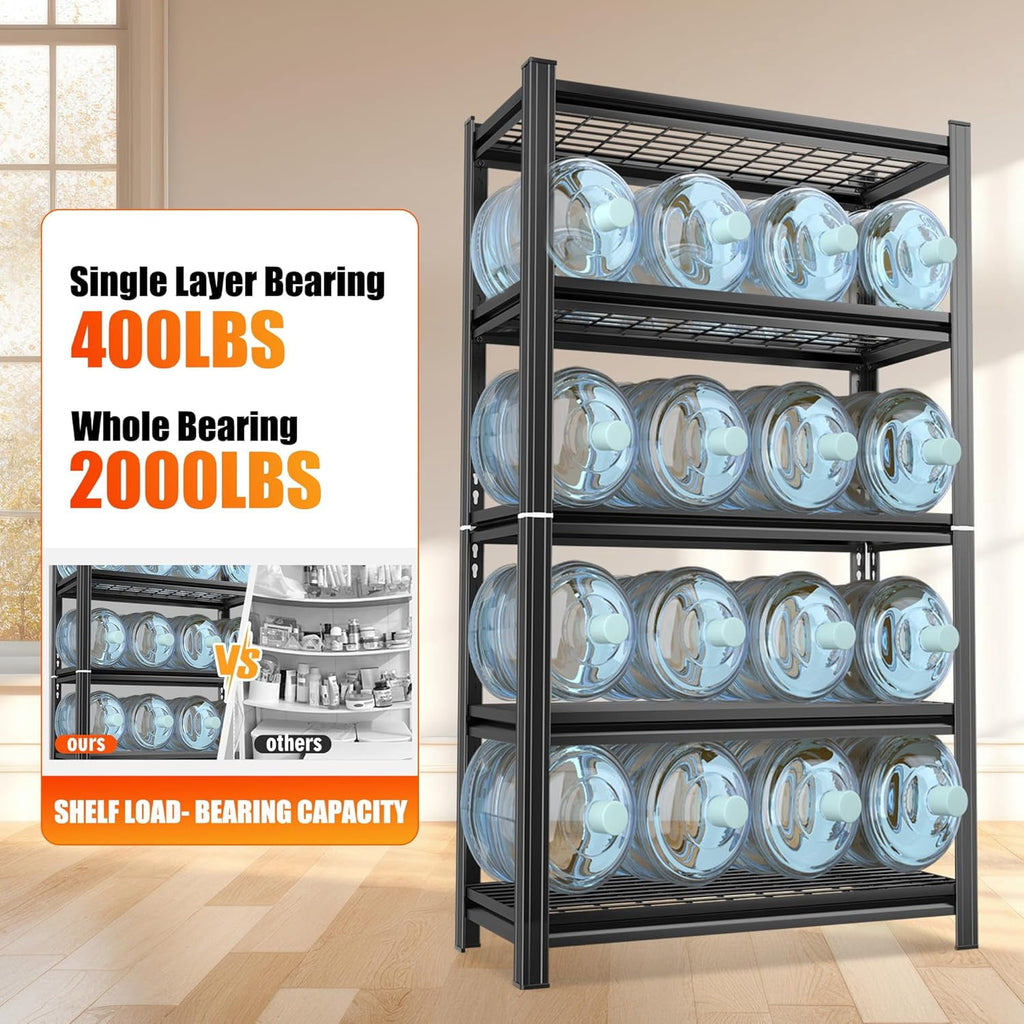 COOKCOK 71" H Garage Shelving, 5-Tier Heavy Duty Storage Shelves, Adjustable Metal Shelf Unit, 2000 LBS Capacity, Utility Organizer Rack for Basement, Pantry, Kitchen, Warehouse, Black