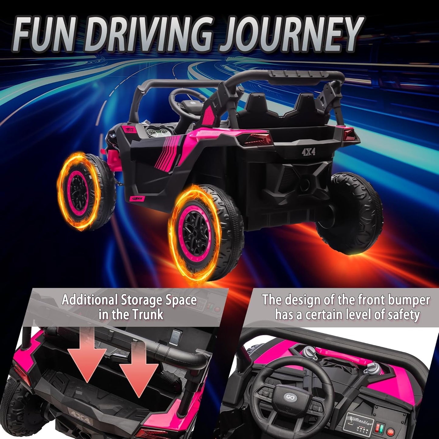 Track 7 24V 2-Seater Ride on UTV, 20" Large Seat, 2 x 200W Powerful Motors, 4.5 mph Max Speed, Ride on Car w/Remote Control, MP3, Lights, Battery Powered Electric Car for Boys Girls Age 3+, Blue