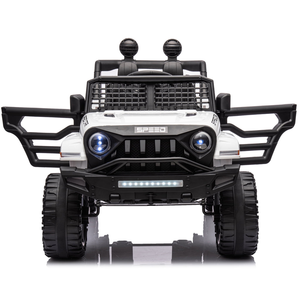 Track 7 Kids Ride on Truck, 12V Ride on Car with Remote Control, Kids Electric Car, Bluetooth, LED Lights, MP3, White