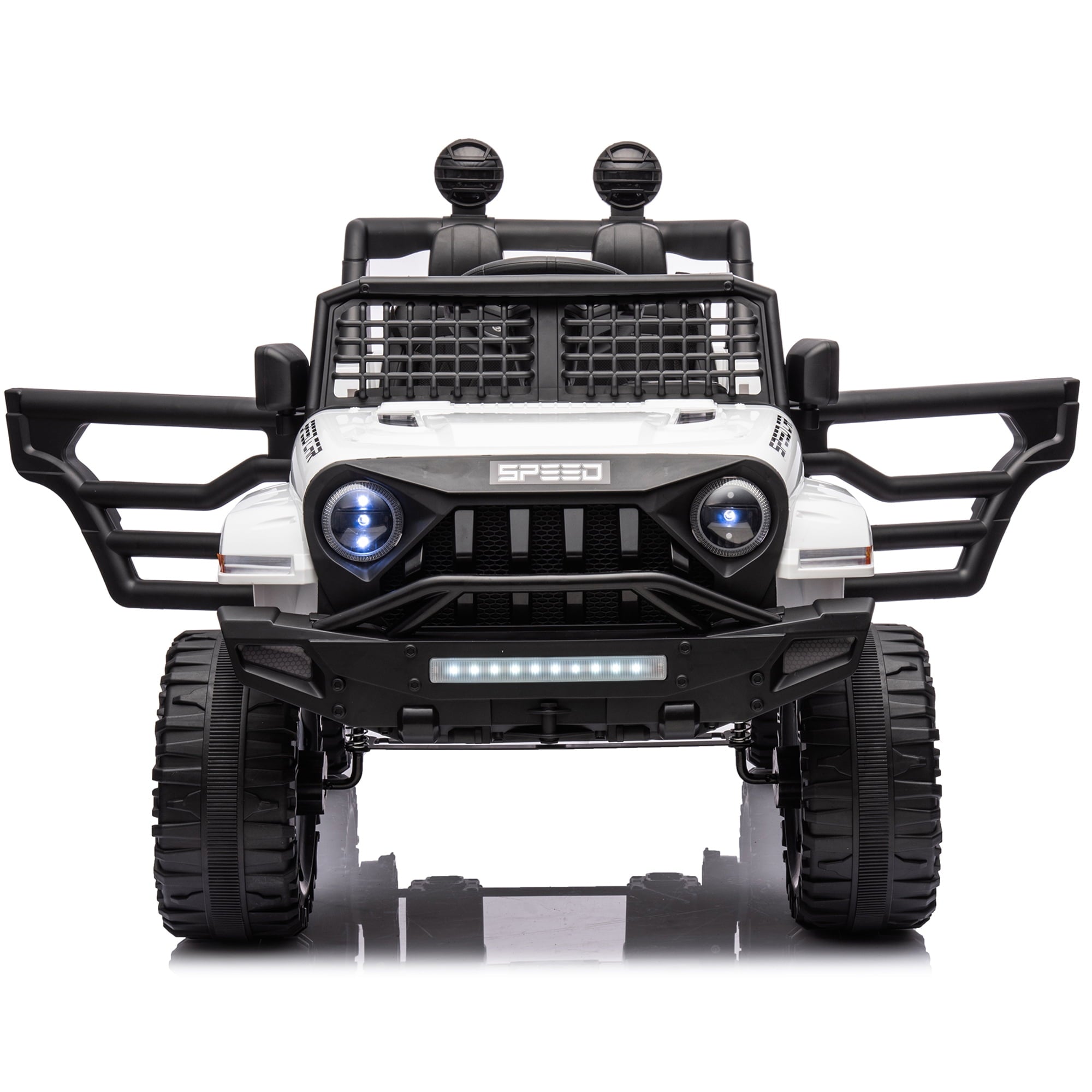 Track 7 Kids Ride on Truck, 12V Ride on Car with Remote Control, Kids Electric Car, Bluetooth, LED Lights, MP3, White