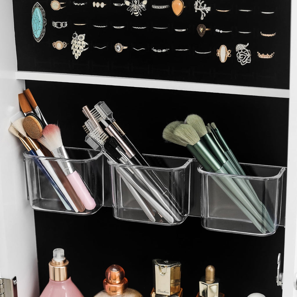 COOKCOK Jewelry Armoire with Full Length Mirror, Wall/Door Mounted Armoire Cabinet, PVC Wood Jewelry Storage for Necklaces, Earrings, Cosmetic, White
