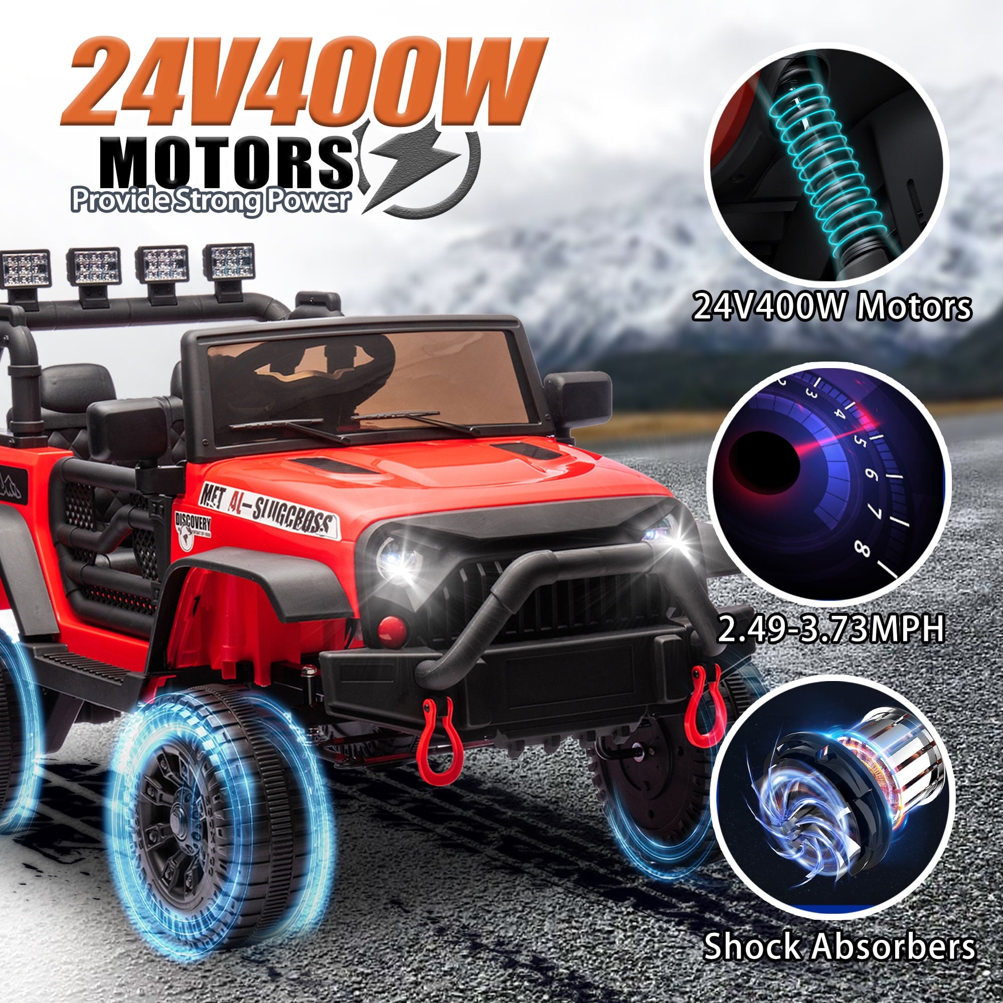 SUSIELADY 24V Kids Ride On Truck, with Remote Control, 400W Electric Vehicle w/3 Speeds, Bluetooth, Music Player, Power Display, for Kids Aged 3+