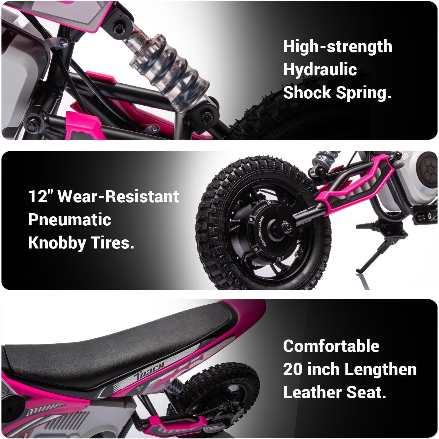 Track 7 24V Electric Dirt Bike, 350W Ride on Motorcycle with Twist Grip Throttle, Hand-Operated Dual Brakes, Speed Up to 10 MPH, for Age 8-12, Pink