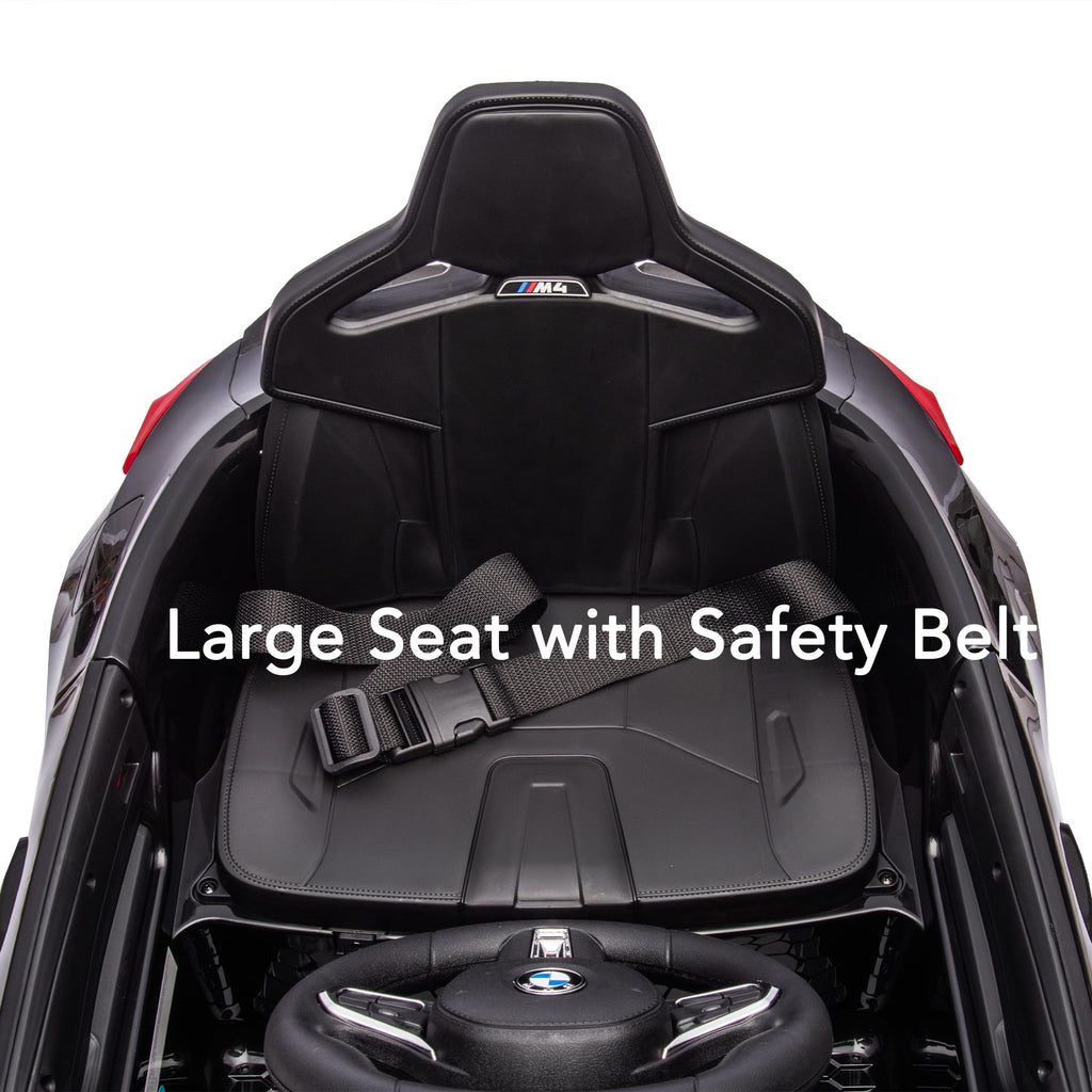 Track 7 12V Ride on Car, Licensed BMW M4 Electric Car, Kids Ride on Car with Remote Control, Bluetooth, Lights, Portable Handle, Black