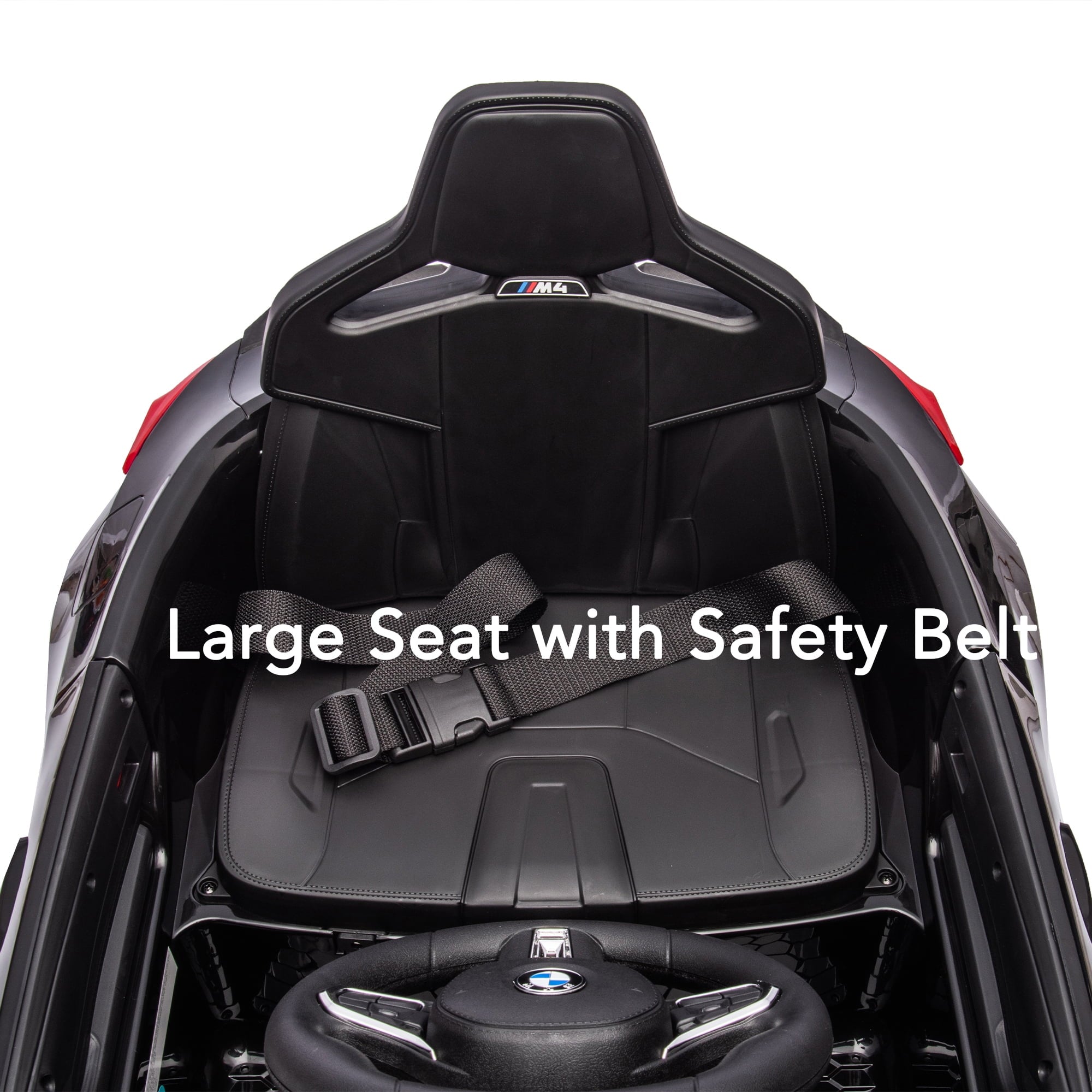 Track 7 12V Ride on Car, Licensed BMW M4 Electric Car, Kids Ride on Car with Remote Control, Bluetooth, Lights, Portable Handle, Black
