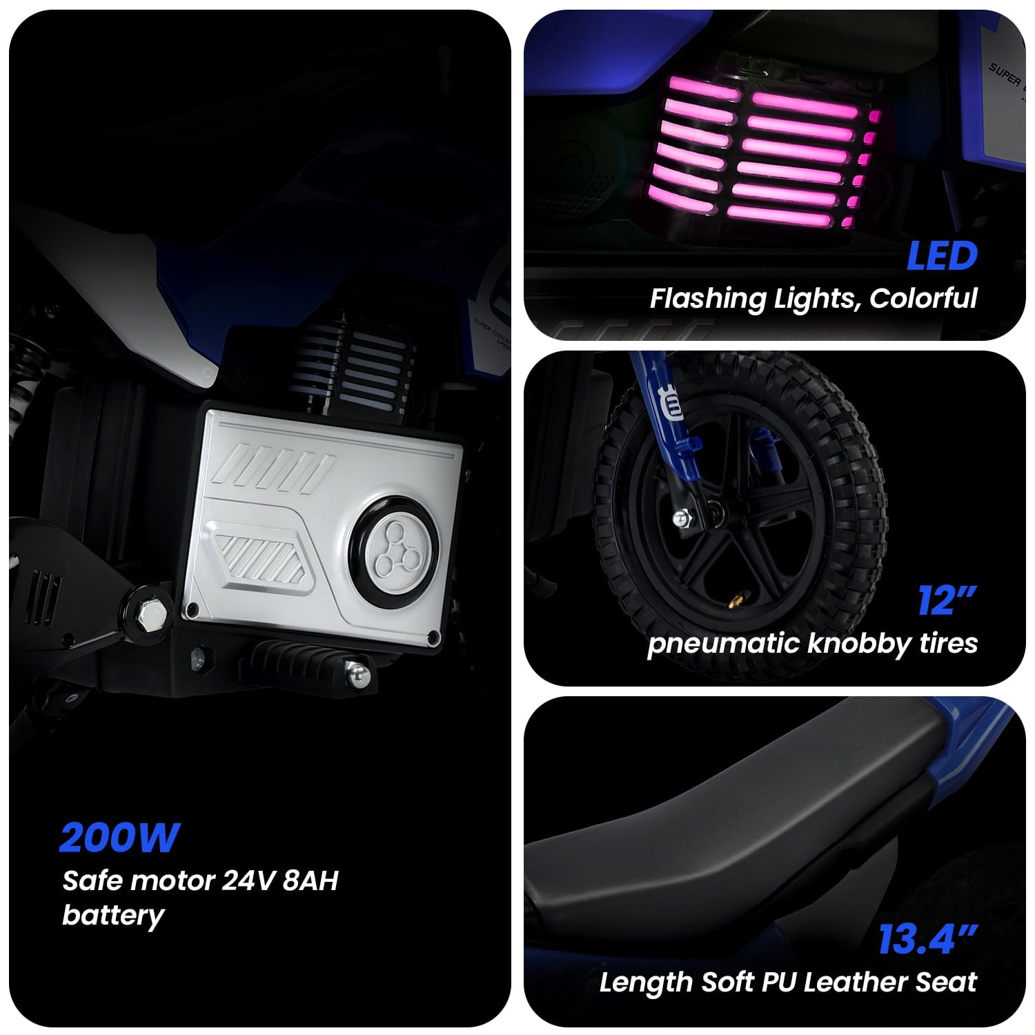 Track 7 24V Ride on Motorcycle, 200W Motocross Electric Dirt Bike with Hand Operated Brakes, Adjustable Speed, LED Lamp, Music, Max Speed 10mph, Electric Motorcycle for Kids Age 5+, Red