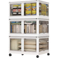 COOKCOK Storage Bins with Lids, Foldable Plastic Storage Container with Door, 3 Pack Stackable Collapsible Storage Bins for Closet Organizers and Storage, Secure Lock, 23.6"x 16.5"x 39.6"