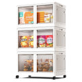 COOKCOK Storage Bins with Lids, Foldable Plastic Storage Container with Door, 3 Pack Stackable Collapsible Storage Bins for Closet Organizers and Storage, Secure Lock, 18.7"x 13.2"x 28.3"