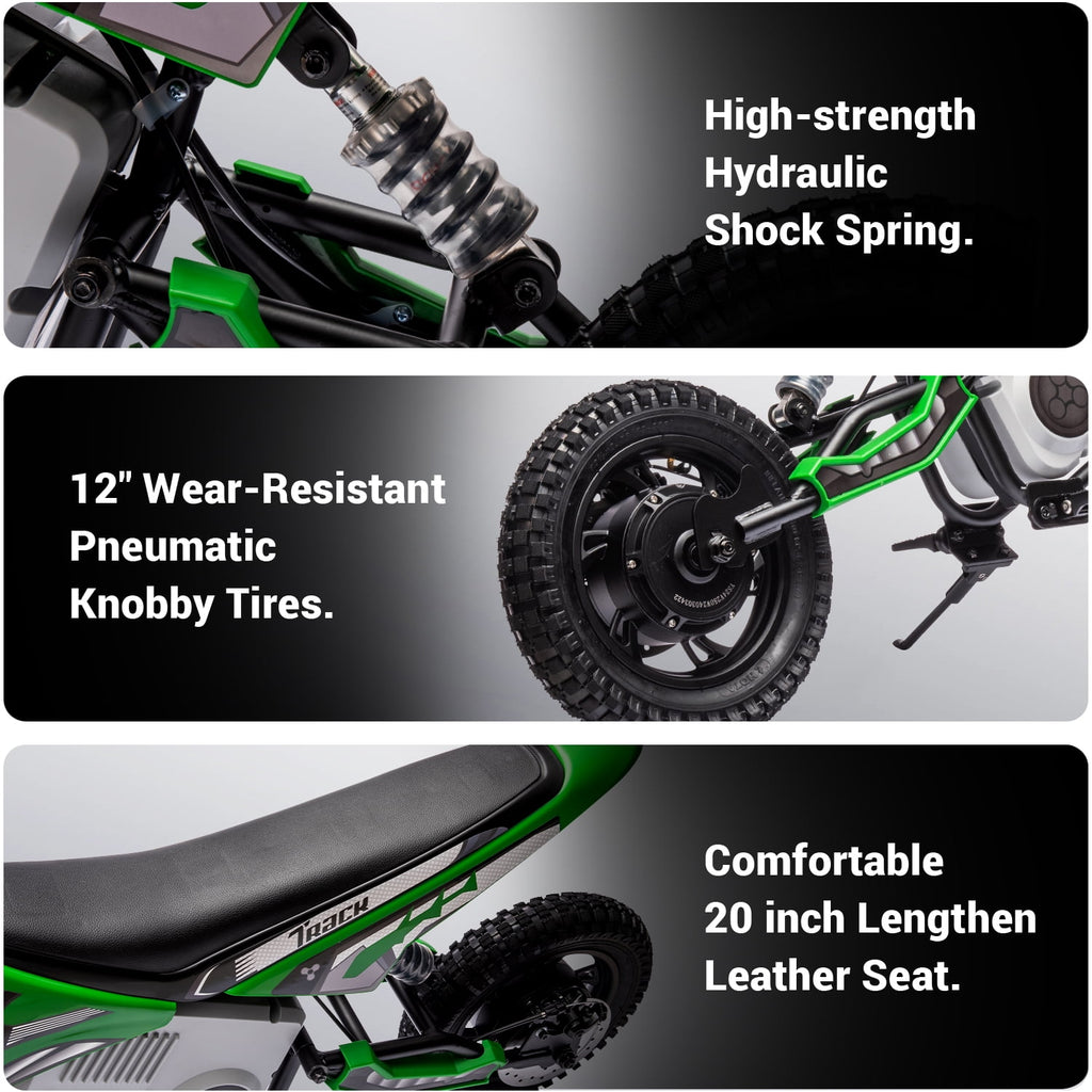 Track 7 24V Electric Dirt Bike, 350W Ride on Motorcycle with Twist Grip Throttle, Hand-Operated Dual Brakes, Speed Up to 10 MPH, for Age 8-12, Green